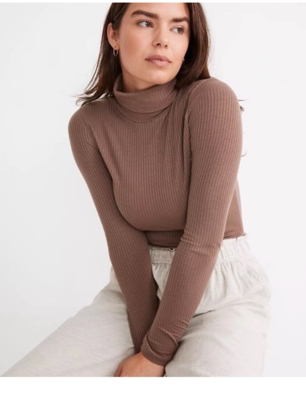 Madewell Longsleeve Ribbed Light Brown Turtleneck Size Medium